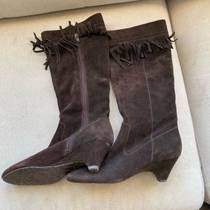 New Anne Klein iFlex Brown Suede Fringe Knee Boots size 6